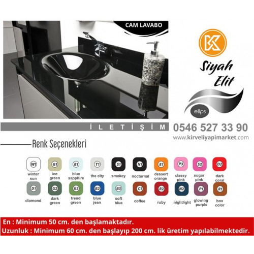 Siyah Renk Dekoratif Cam Lavabo